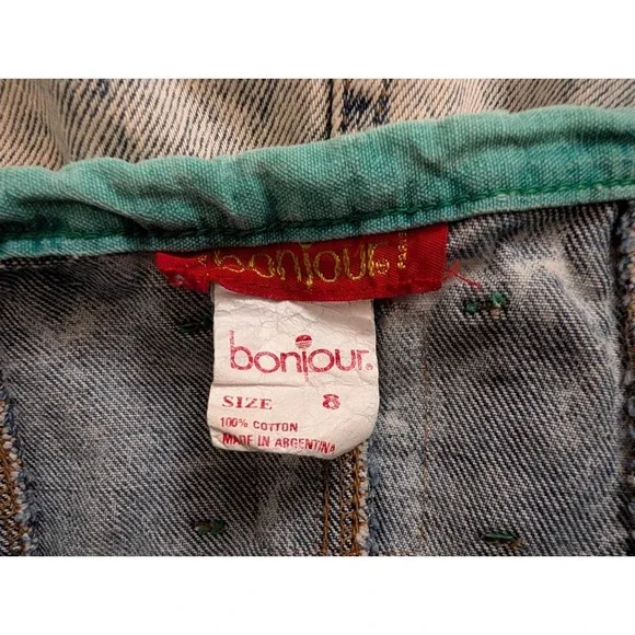 VTG Acid Wash 80s Bonjour Denim High Waisted Skirt Color Trim Size 8 - Picture 2 of 8